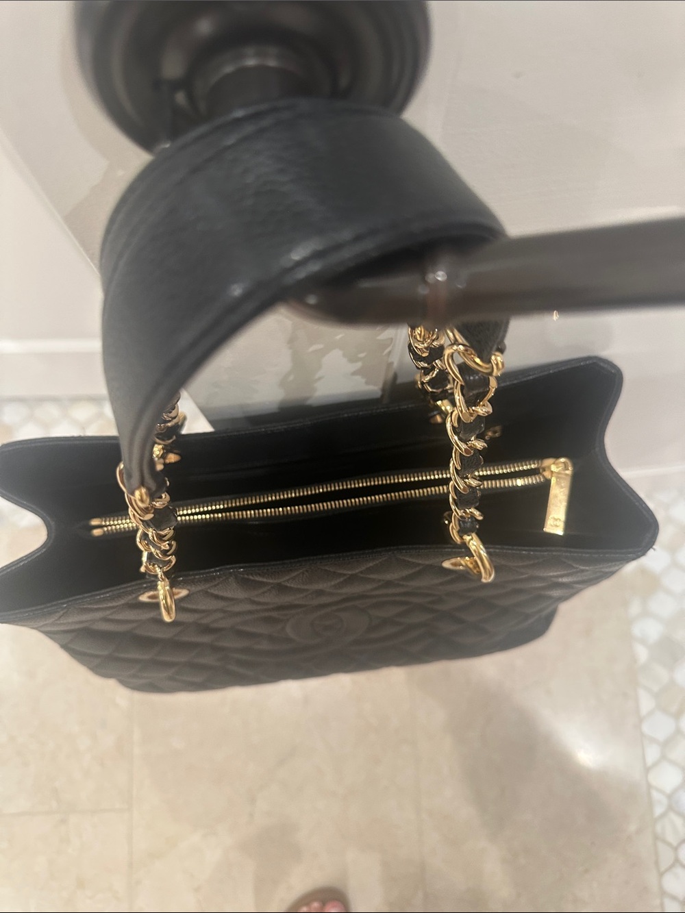 CHANEL Black Quilted Leather Shoulder Tote with Gold Chain Straps - Picture 2 of 13